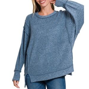 "The DeeDee" Dusty Blue Brushed Melange Hacci Oversized Sweater NWOT